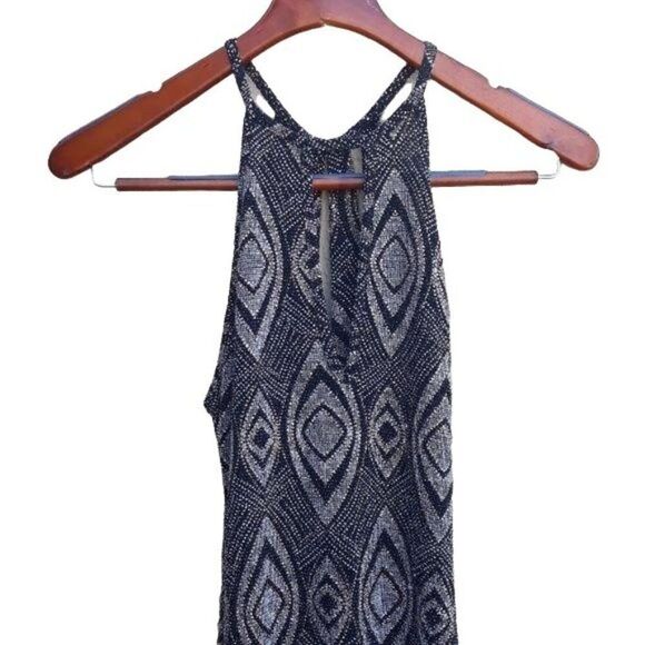 Iris Dress Choker Bodycon Peekaboo Deep V Cutout Back Metallic Geo Black Sz M - Picture 4 of 8